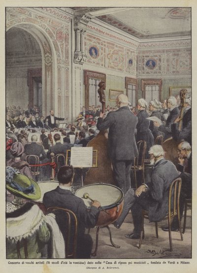 Concert van oude artiesten (16 eeuwen oud in tweeëntwintig) gegeven in het rusthuis voor muzikanten door Achille Beltrame