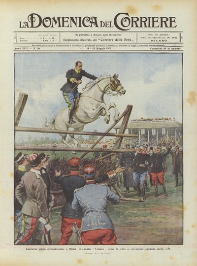 Internationale paardensportwedstrijd in Rome, het paard Vissuto wint de hoogtesprongwedstrijd met een sprong van 2,20 meter door Achille Beltrame