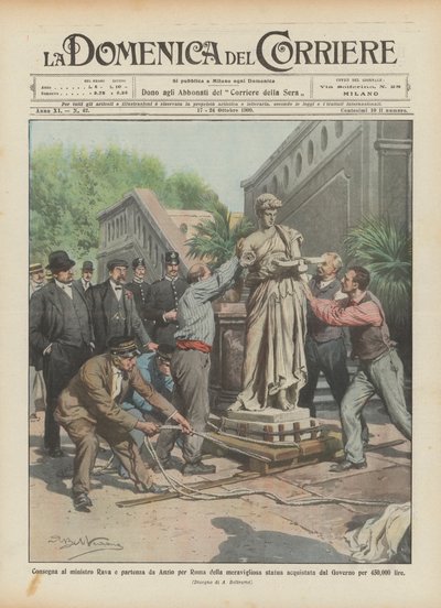Overhandiging aan minister Rava en vertrek uit Anzio naar Rome van het prachtige standbeeld door Achille Beltrame