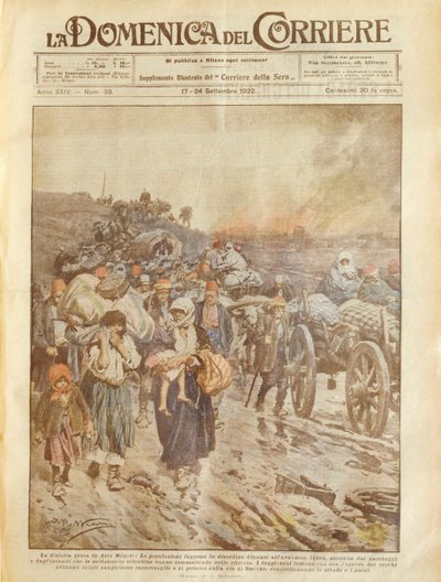 Omslagillustratie van de Griekse nederlaag in Klein-Azië door Achille Beltrame