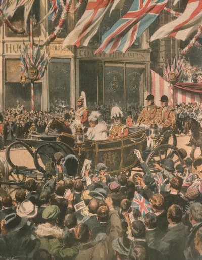 Omslagillustratie van het jubileum van Koning George V; Londen, Engeland door Achille Beltrame