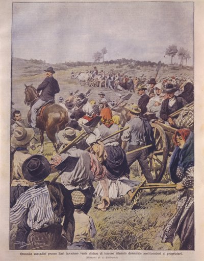 Omslagillustratie van de bezetting van Latifundia; Apulië, Italië door Achille Beltrame