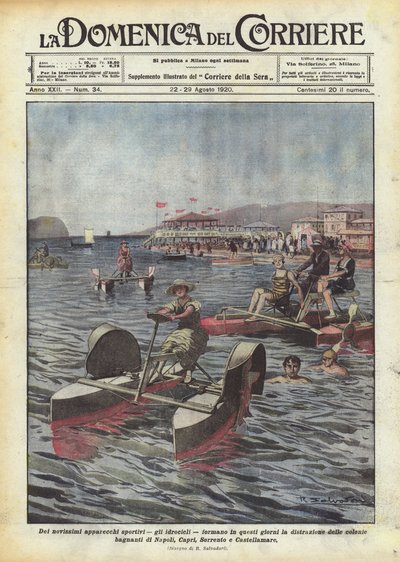 De nieuwste sportapparaten, de waterfietsen, vormen tegenwoordig het vermaak van velen door Achille Beltrame