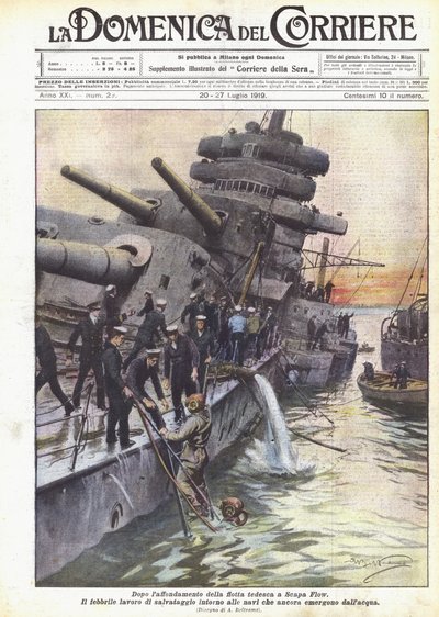 Na het zinken van de Duitse vloot bij Scapa Flow door Achille Beltrame