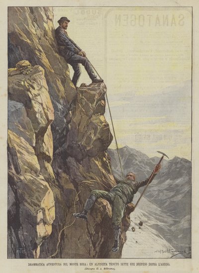 Dramatisch avontuur op de Monte Rosa, een alpinist zeven uur boven de afgrond gehouden door Achille Beltrame