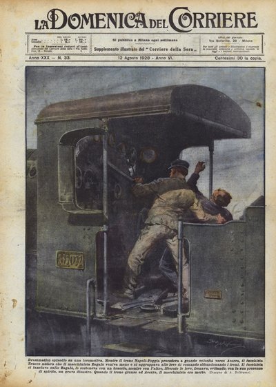 Dramatische episode op een locomotief door Achille Beltrame
