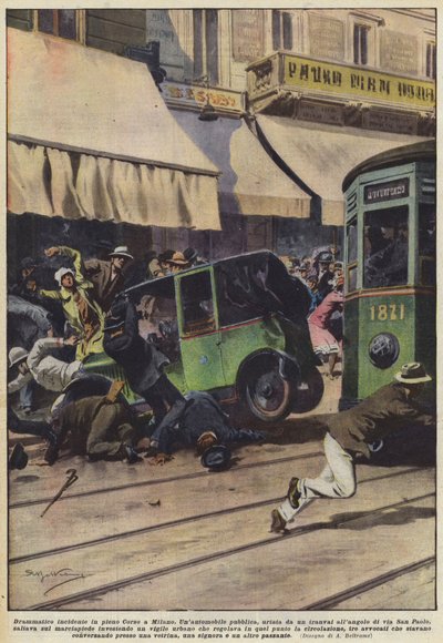 Dramatisch incident op de Corso in Milaan door Achille Beltrame