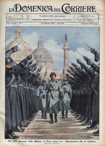Hertog Benito Mussolini inspecteert de 