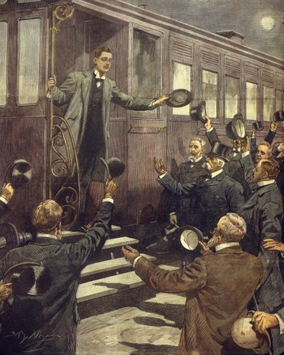 Vertrek van de hertog van de Abruzzen naar de Noordpool, zijn afscheid van de koning door Achille Beltrame