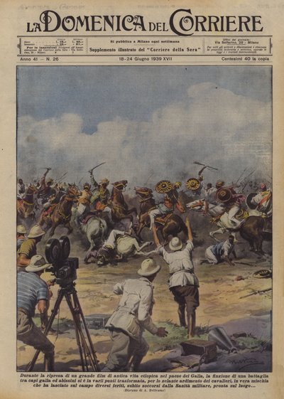 Tijdens de opname van een grote film over het oude Ethiopische leven in het land van de Galla, werd de fictie door Achille Beltrame