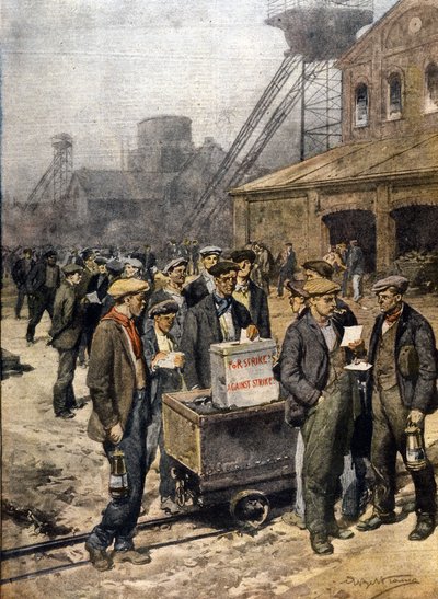 Engelse mijnwerkersstakingen. Illustratie door Achille Beltrame. La Domenica del Corriere door Achille Beltrame