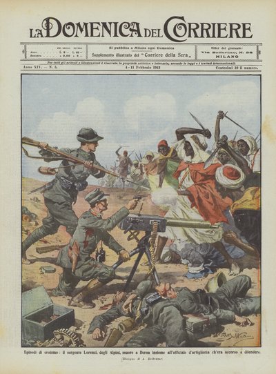 Heldendaden, sergeant Lorenzi van de Alpini, sterft in Derna samen met de officier ? door Achille Beltrame