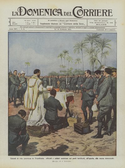 Episodes van het oorlogsleven in Tripolitanië, officieren en soldaten bijwonen in de versterkte posten ? door Achille Beltrame