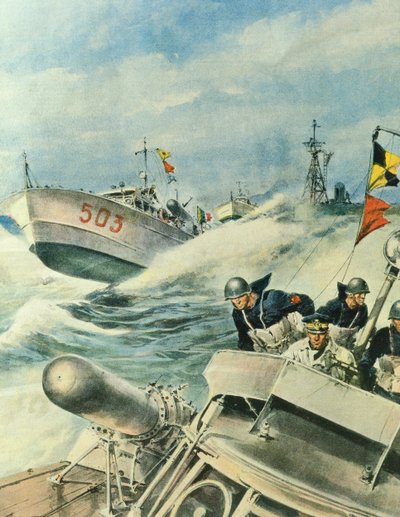 Snelle Italiaanse marineschepen patrouilleren in het Middellandse Zeegebied, 12 september door Achille Beltrame