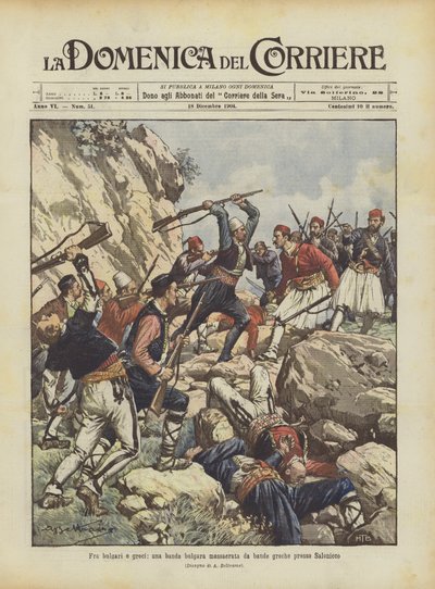 Tussen Bulgaren en Grieken, een Bulgaarse bende afgeslacht door Griekse bendes bij Thessaloniki door Achille Beltrame