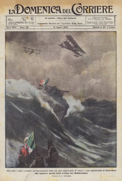Tussen gewapende hemel en zee, een spannende strijd tussen een MAS-eskader en een eskader... door Achille Beltrame