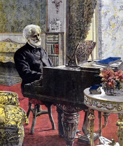 Giuseppe Verdi in Milaan in 1899. Illustratie door Achille Beltrame. door Achille Beltrame