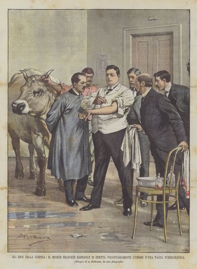 De Helden Van De Wetenschap, De Franse Arts Garnault Injecteert Zichzelf Vrijwillig Met Tuberculeuze Koeienvloeistof door Achille Beltrame