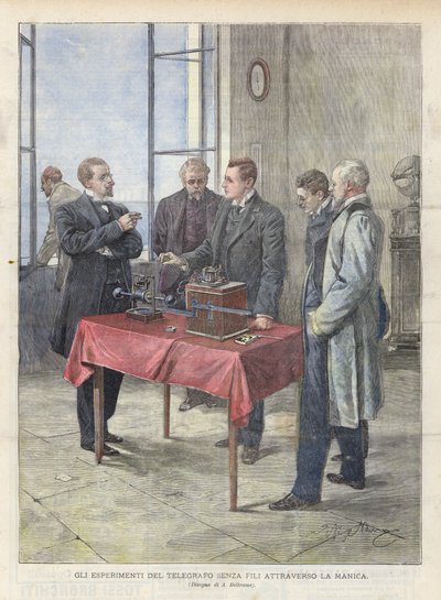 De experimenten met draadloze telegrafie over het Kanaal door Achille Beltrame