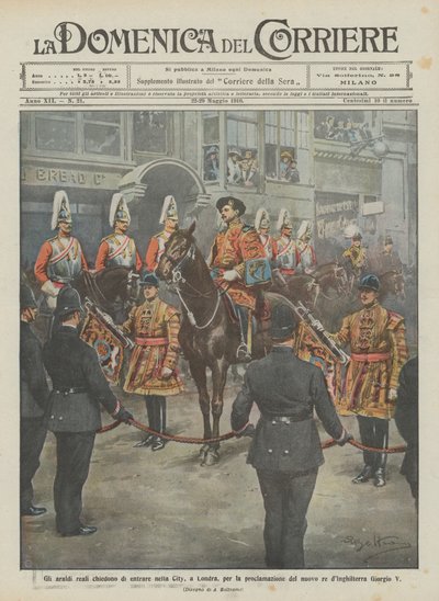De koninklijke herauten vragen om toegang tot de City, in Londen, voor de proclamatie van de nieuwe koning door Achille Beltrame