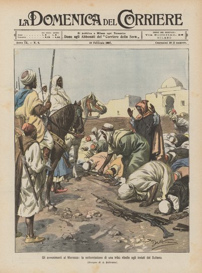 De gebeurtenissen in Marokko, de onderwerping van een opstandige stam aan de gezanten van de sultan door Achille Beltrame