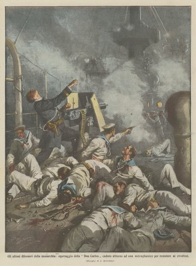 De laatste verdedigers van de monarchie, bemanning van Don Carlos gevallen rond een door Achille Beltrame