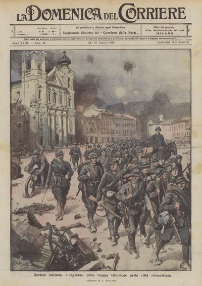 Italiaans Gorizia, de intocht van de zegevierende troepen in de veroverde stad door Achille Beltrame