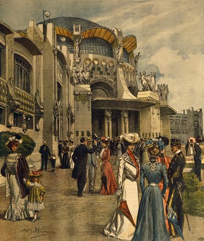 Grote opening van de Eerste Internationale Tentoonstelling van Moderne Decoratieve Kunsten in Turijn (illustratie) door Achille Beltrame