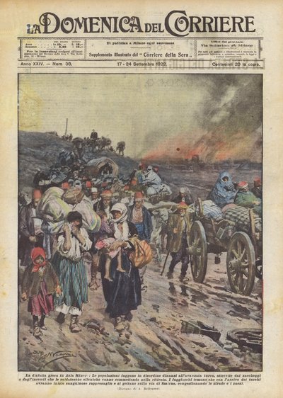 Grieken vluchten uit Smyrna, Grieks-Turkse Oorlog (1919-22) 1922 door Achille Beltrame