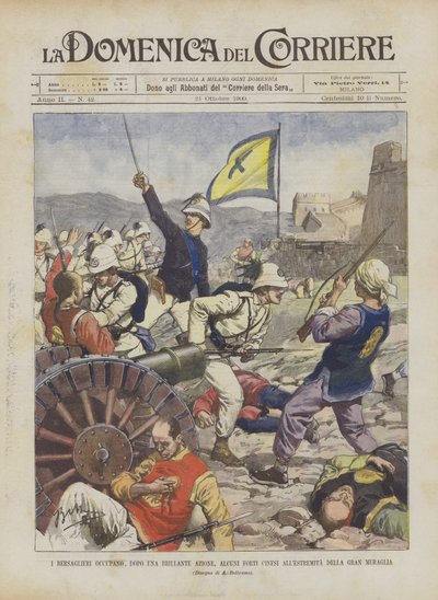De Bersaglieri bezetten, na een briljante actie, enkele Chinese forten aan het uiteinde van de Grote Muur door Achille Beltrame
