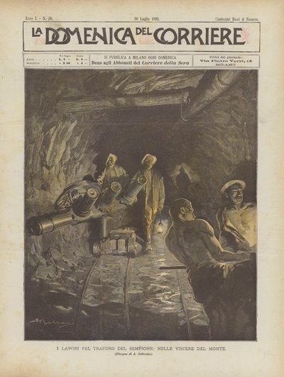 De werkzaamheden voor de Simplontunnel, in de ingewanden van de berg door Achille Beltrame