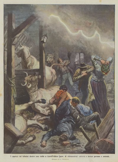 De grillen van de bliksem in een stal in Castell
