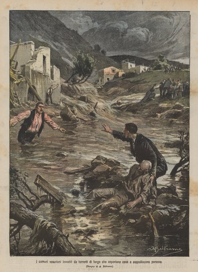 De Vesuviaanse gemeenten getroffen door modderstromen die huizen wegspoelen en mensen begraven door Achille Beltrame