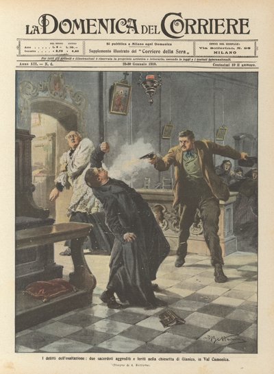 De misdaden van de exaltatie, twee priesters aangevallen en gewond in de kapel van Gianico, in Val Camonica door Achille Beltrame