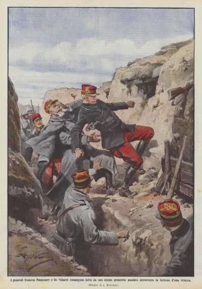 De Franse generaals Maunoury en De Villaret gewond door dezelfde kogel door Achille Beltrame