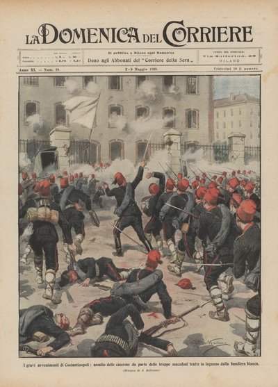 De ernstige gebeurtenissen in Constantinopel, aanval op de kazernes door Macedonische troepen door Achille Beltrame