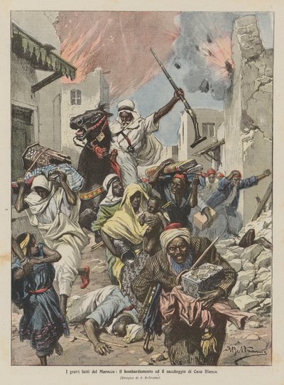 De ernstige gebeurtenissen in Marokko, het bombardement en de plundering van Casablanca door Achille Beltrame