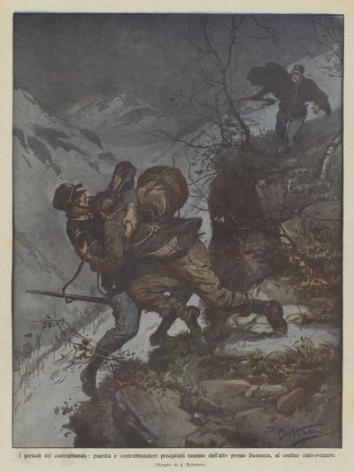 De gevaren van smokkel, bewaker en smokkelaar samen van grote hoogte gevallen door Achille Beltrame