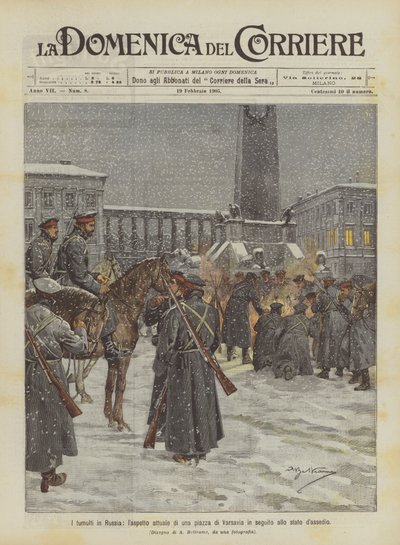 De rellen in Rusland, het huidige uiterlijk van een plein in Warschau na de staat van beleg door Achille Beltrame
