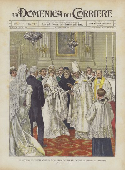 De doop van Prins Aimone van Savoye in de kapel van het Kasteel van Stupinigi, op de 3e van deze maand door Achille Beltrame