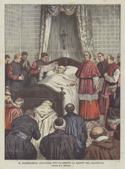De kamerheer kondigt officieel de dood van de paus aan door Achille Beltrame