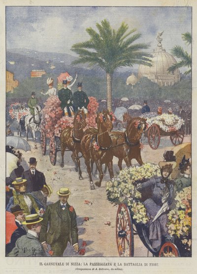 Het Carnaval van Nice, de wandeling en de bloemenstrijd door Achille Beltrame
