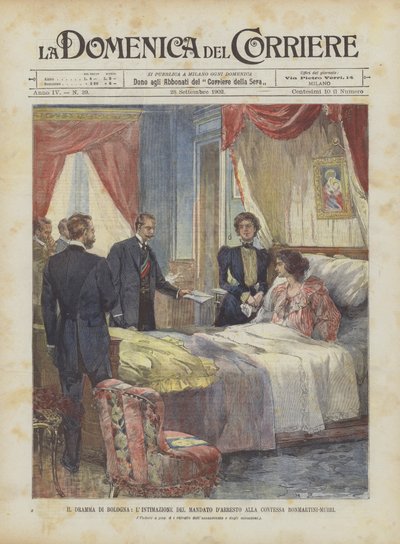 Het drama van Bologna, de betekening van het arrestatiebevel aan gravin Bonmartini-Murri door Achille Beltrame