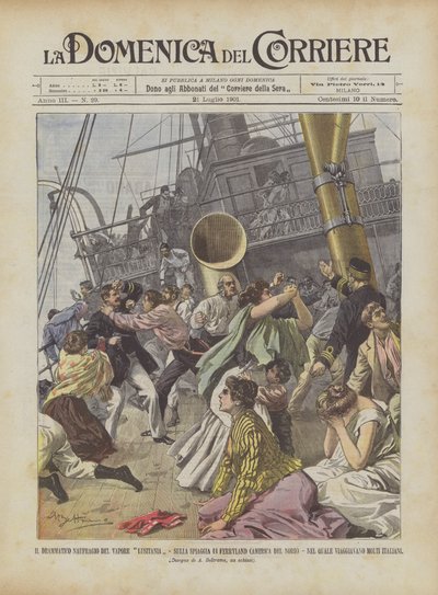 Het dramatische schipbreuk van de stoomboot Lusitania, op het strand van Ferryland (Noord-Amerika) door Achille Beltrame