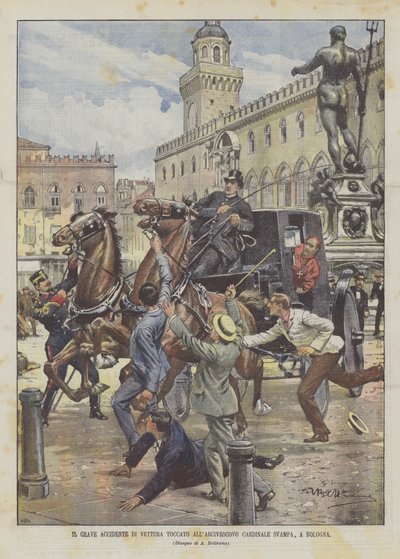 Het ernstige rijongeluk van kardinaal-aartsbisschop Svampa in Bologna door Achille Beltrame