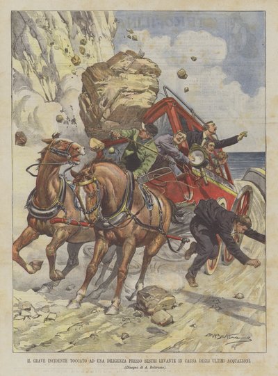 Het ernstige incident met een postkoets bij Sestri Levante als gevolg van de recente stortbuien door Achille Beltrame