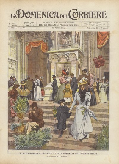 De Markt voor Palmzondag op de Trappen van de Kathedraal van Milaan door Achille Beltrame