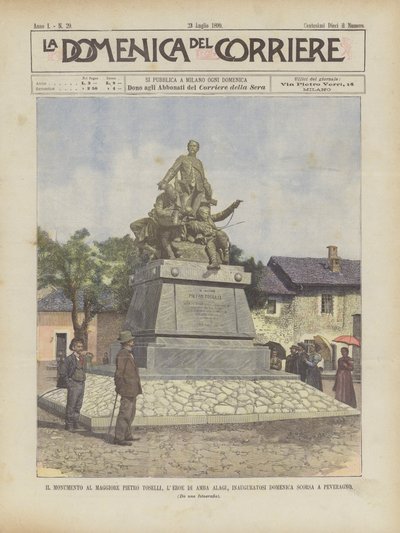 Het monument voor majoor Pietro Toselli, de held van Amba Alagi, afgelopen zondag ingehuldigd in Peveragno door Achille Beltrame