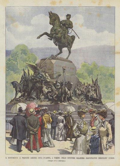 Het Monument Voor Prins Amedeo, Hertog Van Aosta, In Turijn, Door Beeldhouwer Calandra Ingehuldigd Vorige Woensdag door Achille Beltrame