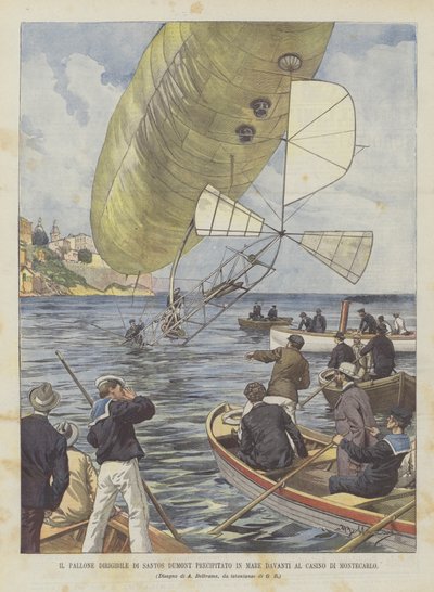 Het Luchtschip Van Santos Dumont Neergestort In De Zee Voor Het Casino Van Montecarlo door Achille Beltrame